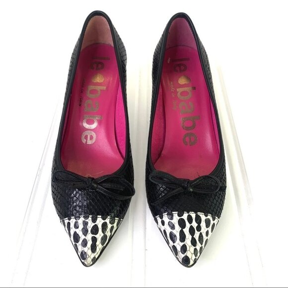 LE BABE CROC BLACK HEEL LEATHER POINTED HEEL ANIMAL PRINT SHOES MADE IN ITALY 37 - Picture 3 of 17